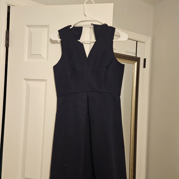 Halston Heritage Navy Split Neck Fit Flare Dress - Picture 5 of 12